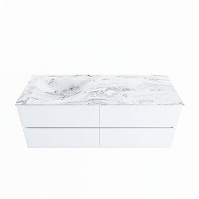 MONDIAZ VICA-DLUX 130cm badmeubel onderkast Talc 4 lades. Inbouw wastafel CLOUD links 1 kraangat, kleur Glace.
