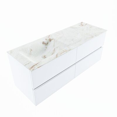 MONDIAZ VICA-DLUX 130cm badmeubel onderkast Talc 4 lades. Inbouw wastafel CLOUD links zonder kraangat, kleur Frappe, en spiegel model SPOT