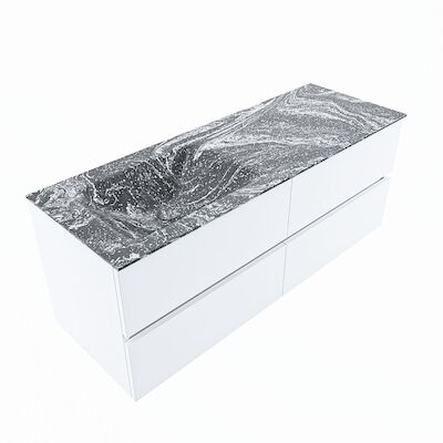 MONDIAZ VICA-DLUX 130cm badmeubel onderkast Talc 4 lades. Inbouw wastafel CLOUD links zonder kraangat, kleur Lava, en spiegel model SPOT