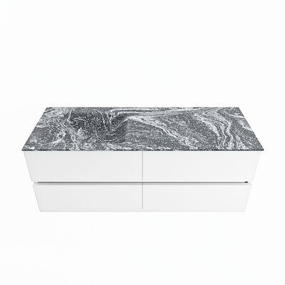 MONDIAZ VICA-DLUX 130cm badmeubel onderkast Talc 4 lades. Inbouw wastafel CLOUD links zonder kraangat, kleur Lava.