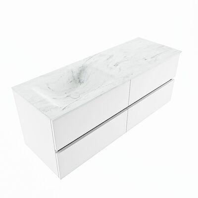 MONDIAZ VICA-DLUX 130cm badmeubel onderkast Talc 4 lades. Inbouw wastafel CLOUD links zonder kraangat, kleur Opalo, en spiegel model SPOT