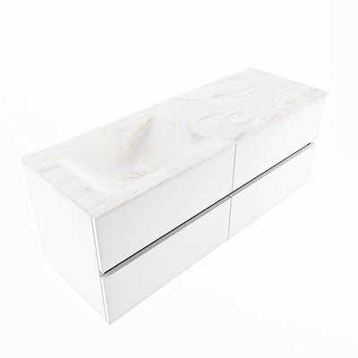 MONDIAZ VICA-DLUX 130cm badmeubel onderkast Talc 4 lades. Inbouw wastafel CLOUD links zonder kraangat, kleur Ostra, en spiegel model SPOT