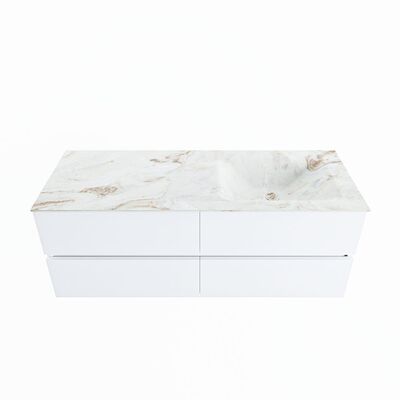 MONDIAZ VICA-DLUX 130cm badmeubel onderkast Talc 4 lades. Inbouw wastafel CLOUD rechts 1 kraangat, kleur Frappe.