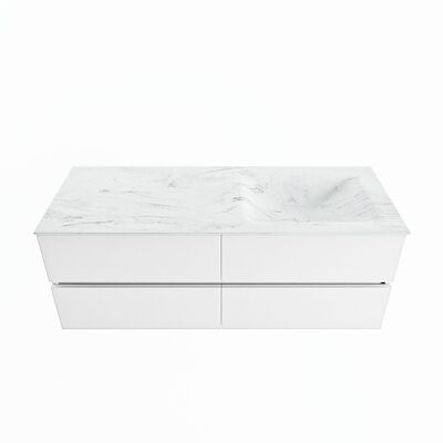 MONDIAZ VICA-DLUX 130cm badmeubel onderkast Talc 4 lades. Inbouw wastafel CLOUD rechts 1 kraangat, kleur Opalo.