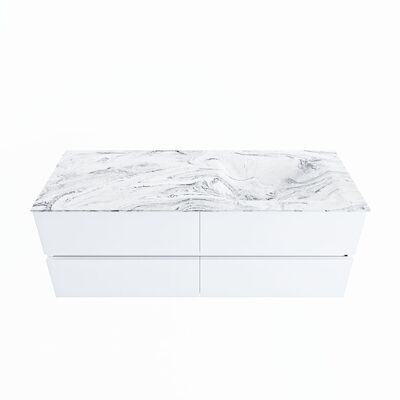MONDIAZ VICA-DLUX 130cm badmeubel onderkast Talc 4 lades. Inbouw wastafel CLOUD rechts zonder kraangat, kleur Glace.
