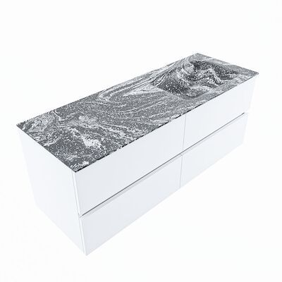 MONDIAZ VICA-DLUX 130cm badmeubel onderkast Talc 4 lades. Inbouw wastafel CLOUD rechts zonder kraangat, kleur Lava, en spiegel model SPOT