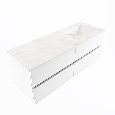 MONDIAZ VICA-DLUX 130cm badmeubel onderkast Talc 4 lades. Inbouw wastafel CLOUD rechts zonder kraangat, kleur Ostra, en spiegel model SPOT