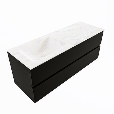 MONDIAZ VICA-DLUX 130cm badmeubel onderkast Urban 2 lades. Inbouw wastafel CLOUD links 1 kraangat, kleur Ostra, en spiegel model SPOT