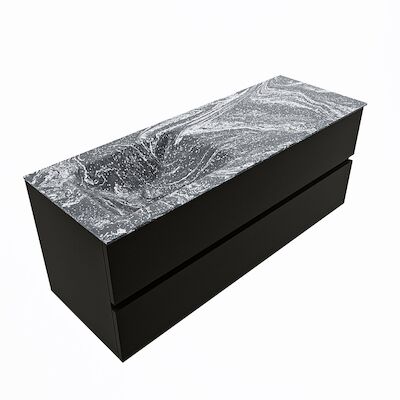 MONDIAZ VICA-DLUX 130cm badmeubel onderkast Urban 2 lades. Inbouw wastafel CLOUD links zonder kraangat, kleur Lava, en spiegel model SPOT