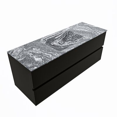 MONDIAZ VICA-DLUX 130cm badmeubel onderkast Urban 2 lades. Inbouw wastafel CLOUD midden 1 kraangat, kleur Lava, en spiegel model SPOT