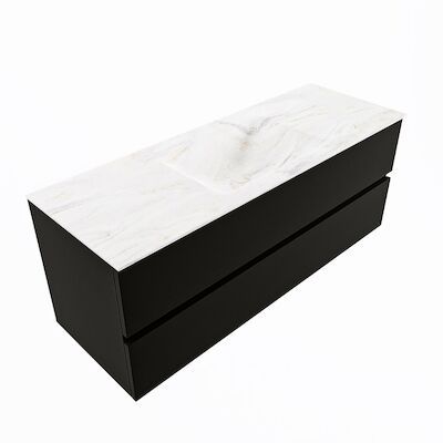 MONDIAZ VICA-DLUX 130cm badmeubel onderkast Urban 2 lades. Inbouw wastafel CLOUD midden 1 kraangat, kleur Ostra, en spiegel model SPOT