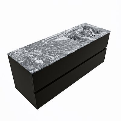 MONDIAZ VICA-DLUX 130cm badmeubel onderkast Urban 2 lades. Inbouw wastafel CLOUD rechts zonder kraangat, kleur Lava, en spiegel model SPOT