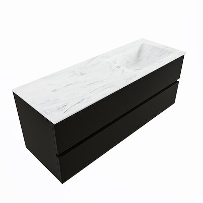MONDIAZ VICA-DLUX 130cm badmeubel onderkast Urban 2 lades. Inbouw wastafel CLOUD rechts zonder kraangat, kleur Opalo, en spiegel model SPOT