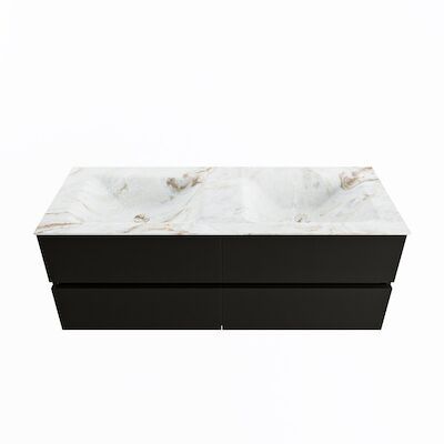 MONDIAZ VICA-DLUX 130cm badmeubel onderkast Urban 4 lades. Inbouw wastafel CLOUD dubbel zonder kraangat, kleur Frappe.