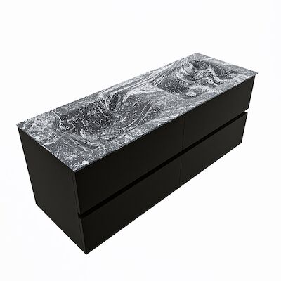 MONDIAZ VICA-DLUX 130cm badmeubel onderkast Urban 4 lades. Inbouw wastafel CLOUD dubbel zonder kraangat, kleur Lava, en spiegel model SPOT