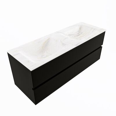 MONDIAZ VICA-DLUX 130cm badmeubel onderkast Urban 4 lades. Inbouw wastafel CLOUD dubbel zonder kraangat, kleur Ostra, en spiegel model SPOT