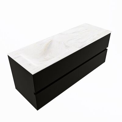 MONDIAZ VICA-DLUX 130cm badmeubel onderkast Urban 4 lades. Inbouw wastafel CLOUD links 1 kraangat, kleur Ostra, en spiegel model SPOT