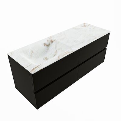 MONDIAZ VICA-DLUX 130cm badmeubel onderkast Urban 4 lades. Inbouw wastafel CLOUD links zonder kraangat, kleur Frappe, en spiegel model SPOT