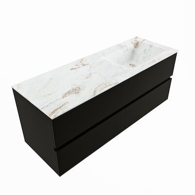 MONDIAZ VICA-DLUX 130cm badmeubel onderkast Urban 4 lades. Inbouw wastafel CLOUD rechts zonder kraangat, kleur Frappe, en spiegel model SPOT