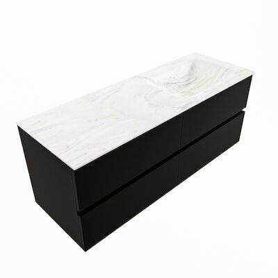 MONDIAZ VICA-DLUX 130cm badmeubel onderkast Urban 4 lades. Inbouw wastafel CLOUD rechts zonder kraangat, kleur Ostra, en spiegel model SPOT