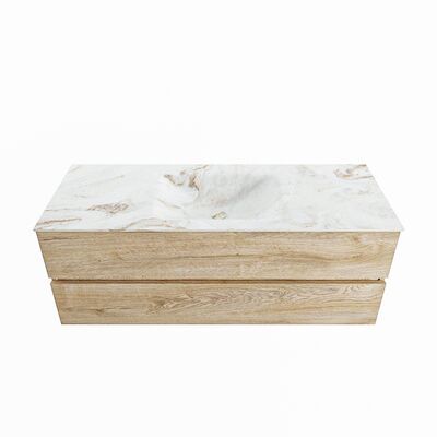 MONDIAZ VICA-DLUX 130cm badmeubel onderkast Washed Oak 2 lades. Inbouw wastafel CLOUD midden 1 kraangat, kleur Frappe.