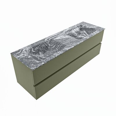 MONDIAZ VICA-DLUX 150cm badmeubel onderkast Army 2 lades. Inbouw wastafel CLOUD dubbel 2 kraangaten, kleur Lava, en spiegel model SPOT