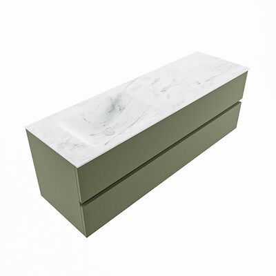 MONDIAZ VICA-DLUX 150cm badmeubel onderkast Army 2 lades. Inbouw wastafel CLOUD links 1 kraangat, kleur Opalo, en spiegel model SPOT