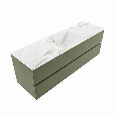 MONDIAZ VICA-DLUX 150cm badmeubel onderkast Army 2 lades. Inbouw wastafel CLOUD midden zonder kraangat, kleur Frappe, en spiegel model SPOT