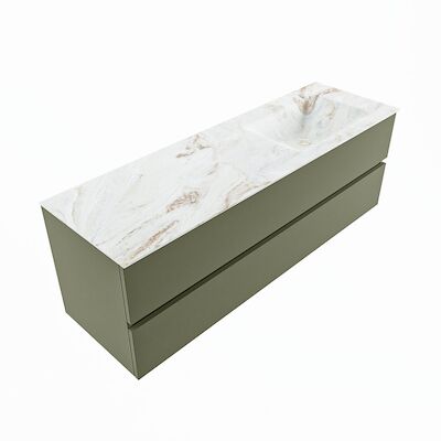 MONDIAZ VICA-DLUX 150cm badmeubel onderkast Army 2 lades. Inbouw wastafel CLOUD rechts 1 kraangat, kleur Frappe, en spiegel model SPOT