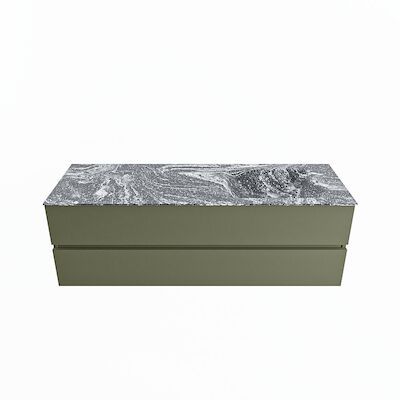 MONDIAZ VICA-DLUX 150cm badmeubel onderkast Army 2 lades. Inbouw wastafel CLOUD rechts 1 kraangat, kleur Lava.