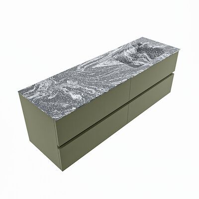 MONDIAZ VICA-DLUX 150cm badmeubel onderkast Army 4 lades. Inbouw wastafel CLOUD rechts zonder kraangat, kleur Lava, en spiegel model SPOT