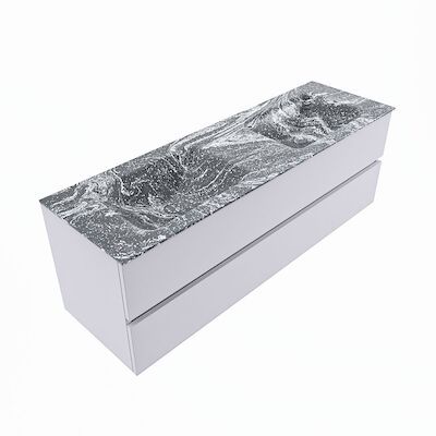 MONDIAZ VICA-DLUX 150cm badmeubel onderkast Cale 2 lades. Inbouw wastafel CLOUD dubbel 2 kraangaten, kleur Lava, en spiegel model SPOT