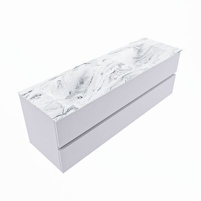 MONDIAZ VICA-DLUX 150cm badmeubel onderkast Cale 2 lades. Inbouw wastafel CLOUD dubbel zonder kraangat, kleur Glace, en spiegel model SPOT