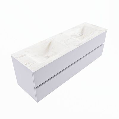 MONDIAZ VICA-DLUX 150cm badmeubel onderkast Cale 2 lades. Inbouw wastafel CLOUD dubbel zonder kraangat, kleur Ostra, en spiegel model SPOT