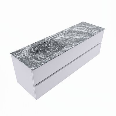 MONDIAZ VICA-DLUX 150cm badmeubel onderkast Cale 2 lades. Inbouw wastafel CLOUD links 1 kraangat, kleur Lava, en spiegel model SPOT