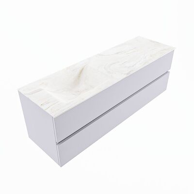 MONDIAZ VICA-DLUX 150cm badmeubel onderkast Cale 2 lades. Inbouw wastafel CLOUD links zonder kraangat, kleur Ostra, en spiegel model SPOT