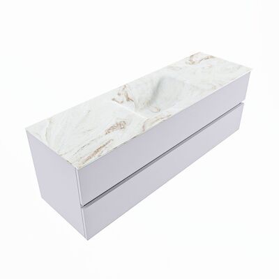 MONDIAZ VICA-DLUX 150cm badmeubel onderkast Cale 2 lades. Inbouw wastafel CLOUD midden zonder kraangat, kleur Frappe, en spiegel model SPOT