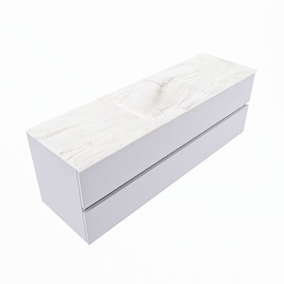 MONDIAZ VICA-DLUX 150cm badmeubel onderkast Cale 2 lades. Inbouw wastafel CLOUD midden zonder kraangat, kleur Ostra, en spiegel model SPOT