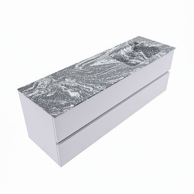 MONDIAZ VICA-DLUX 150cm badmeubel onderkast Cale 2 lades. Inbouw wastafel CLOUD rechts 1 kraangat, kleur Lava, en spiegel model SPOT