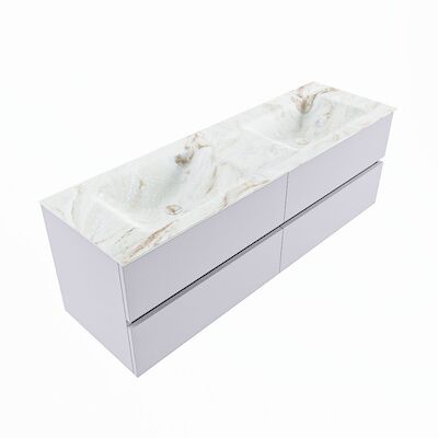 MONDIAZ VICA-DLUX 150cm badmeubel onderkast Cale 4 lades. Inbouw wastafel CLOUD dubbel 2 kraangaten, kleur Frappe, en spiegel model SPOT