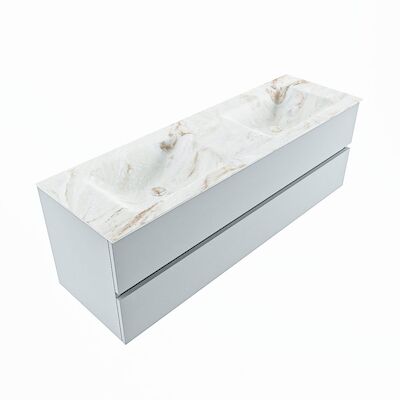 MONDIAZ VICA-DLUX 150cm badmeubel onderkast Clay 2 lades. Inbouw wastafel CLOUD dubbel 2 kraangaten, kleur Frappe, en spiegel model SPOT