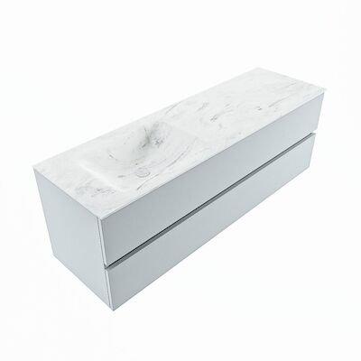MONDIAZ VICA-DLUX 150cm badmeubel onderkast Clay 2 lades. Inbouw wastafel CLOUD links zonder kraangat, kleur Opalo, en spiegel model SPOT