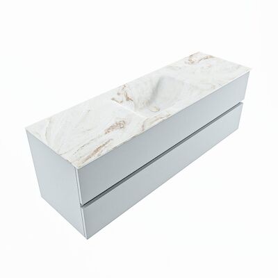 MONDIAZ VICA-DLUX 150cm badmeubel onderkast Clay 2 lades. Inbouw wastafel CLOUD midden 1 kraangat, kleur Frappe, en spiegel model SPOT