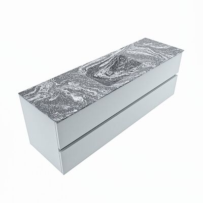 MONDIAZ VICA-DLUX 150cm badmeubel onderkast Clay 2 lades. Inbouw wastafel CLOUD midden zonder kraangat, kleur Lava, en spiegel model SPOT