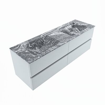 MONDIAZ VICA-DLUX 150cm badmeubel onderkast Clay 4 lades. Inbouw wastafel CLOUD dubbel 2 kraangaten, kleur Lava, en spiegel model SPOT