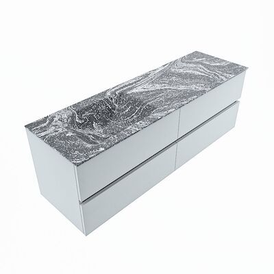 MONDIAZ VICA-DLUX 150cm badmeubel onderkast Clay 4 lades. Inbouw wastafel CLOUD links 1 kraangat, kleur Lava, en spiegel model SPOT