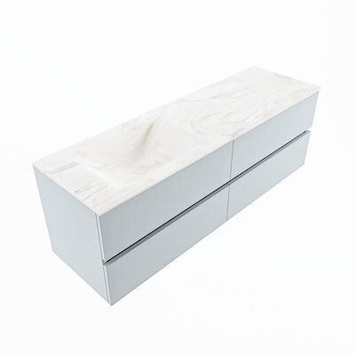 MONDIAZ VICA-DLUX 150cm badmeubel onderkast Clay 4 lades. Inbouw wastafel CLOUD links 1 kraangat, kleur Ostra, en spiegel model SPOT