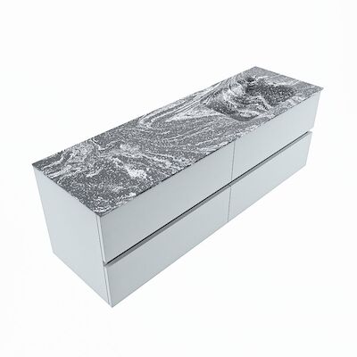 MONDIAZ VICA-DLUX 150cm badmeubel onderkast Clay 4 lades. Inbouw wastafel CLOUD rechts 1 kraangat, kleur Lava, en spiegel model SPOT