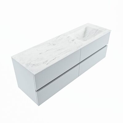 MONDIAZ VICA-DLUX 150cm badmeubel onderkast Clay 4 lades. Inbouw wastafel CLOUD rechts zonder kraangat, kleur Opalo, en spiegel model SPOT
