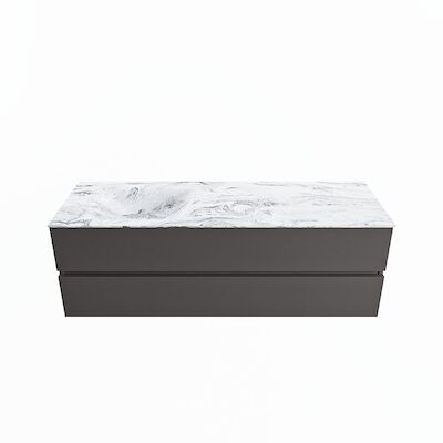 MONDIAZ VICA-DLUX 150cm badmeubel onderkast Dark grey 2 lades. Inbouw wastafel CLOUD links 1 kraangat, kleur Glace.
